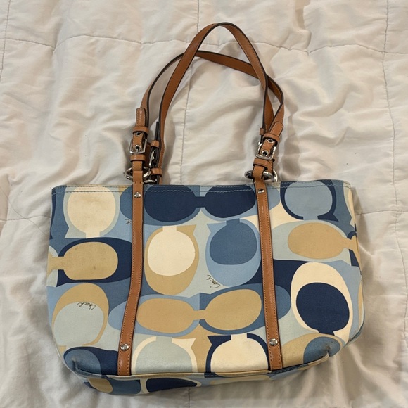 Coach Multicolor Tote with Blue and Tan Accents - Picture 2 of 3